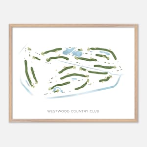 Westwood Country Club a Houston, Texas - Mappa moderna ad acquerello / Regalo per golfisti, Arte murale per golf, Stampa poster per golf, Layout del campo