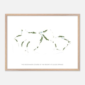 Le parcours Woodhaven au complexe de Glade Springs à Shady Spring, Virginie-Occidentale - Carte aquarelle moderne | Cadeau de golfeur, décoration murale de golf