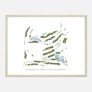 De weilanden aan de Grand Valley State University, Michigan - moderne aquarelkaart | Golfer cadeau, golf kunst aan de muur, golf poster print