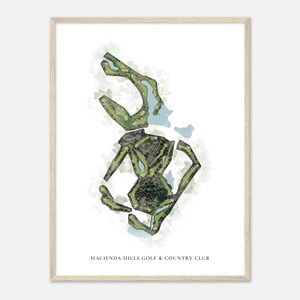 Hacienda Hills Golf & Country Club, Florida - Klassieke aquarelkaart | Golfer cadeau, golf kunst aan de muur, golf poster print, baanindeling
