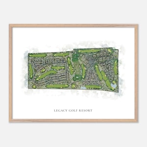 Legacy Golf Resort à Phoenix, Arizona - Carte classique à l'aquarelle | Cadeau golfeur, oeuvre d'art murale de golf, impression d'affiche de golf, aménagement du parcours