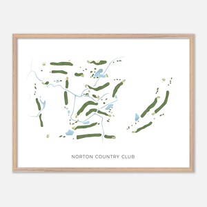 Norton Country Club a Norton, Massachusetts - Mappa moderna ad acquerello / Regalo per golfisti, Arte murale per golf, Stampa poster per golf, Layout del campo