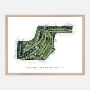 Cowichan Golf & Country Club a , Canada - Mappa classica ad acquerello / Regalo per golfisti, Arte murale per golf, Stampa poster per golf, Layout del campo