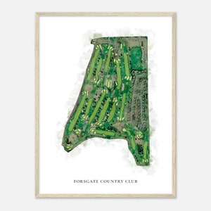 Forsgate Country Club, New Jersey - klassische Aquarell-Karte | Golfer Geschenk, Golf Wandkunst, Golf Poster Druck, Platz Layout