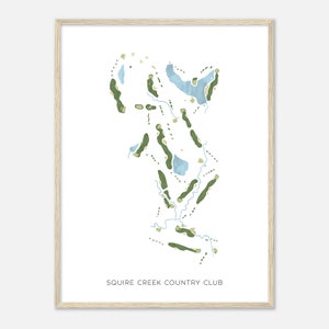 Squire Creek Country Club, Louisiana - moderne aquarelkaart | Golfer cadeau, golf kunst aan de muur, golf poster print, baanindeling