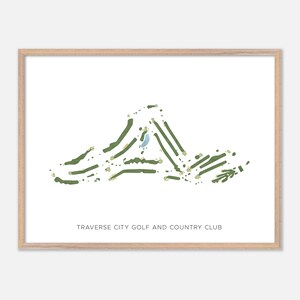 Traverse City Golf and Country Club a Traverse City, Michigan - Mappa moderna ad acquerello / Regalo per golfisti, Arte murale per golf, Stampa poster per golf