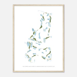 De Cypress Links-baan bij Lakewood Ranch Golf & Country Club, Florida - Moderne aquarelkaart | Golfer cadeau, golf kunst aan de muur