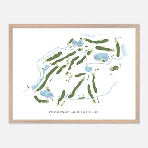 Woodway Country Club a Darien, Connecticut - Mappa moderna ad acquerello / Regalo per golfisti, Arte murale per golf, Stampa poster per golf, Layout del campo