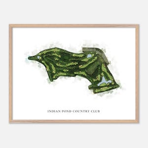 Indian Pond Country Club in Kingston, Massachusetts: klassieke aquarelkaart | Golfcadeau, golfmuurkunst, golfposterprint, baanindeling