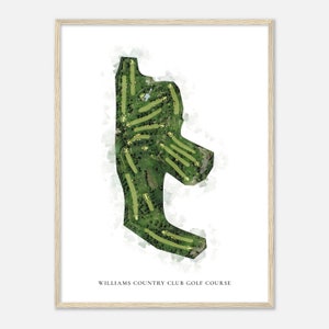 Campo da golf Williams Country Club, West Virginia - Mappa classica ad acquerello / Regalo per golfisti, Arte da parete per golf, Stampa poster di golf, Layout del campo
