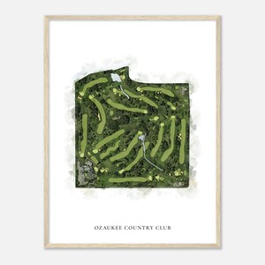 Ozaukee Country Club, Wisconsin - Mappa classica ad acquerello/Regalo per golfista, Arte da parete per il golf, Stampa poster di golf, Layout del campo