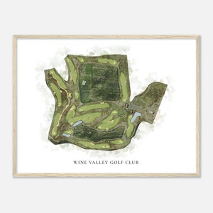 Wine Valley Golf Club, Washington - Klassieke aquarelkaart | Golfer cadeau, golf kunst aan de muur, golf poster print, baanindeling