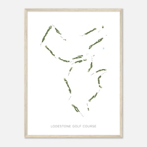 Puede incluir: Una ilustración imprimible de un diseño de campo de golf, con líneas verdes y blancas que representan el campo, y el texto "LODESTONE GOLF COURSE" en la parte inferior.