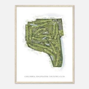 Columbia Edgewater Country Club, Oregon - Mappa classica dell'acquerello / Regalo per golfisti, Arte da parete per il golf, Stampa di poster di golf, Layout del campo