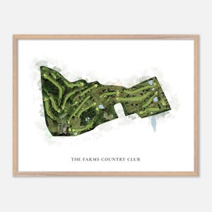 The Farms Country Club a Wallingford, Connecticut - Mappa classica ad acquerello / Regalo per golfisti, Arte murale per golf, Stampa poster per golf