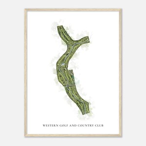 Western Golf and Country Club, Michigan - Mappa classica ad acquerello / Regalo per golfisti, Arte da parete per golf, Stampa poster di golf, Layout del campo
