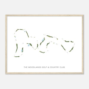 The Woodlands Golf & Country Club, Carolina do Sul - Mapa moderno em aquarela | Presente para golfista, arte de parede de golfe, impressão de pôster de golfe, layout do campo