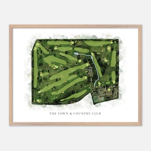 The Town & Country Club a Saint Paul, Minnesota - Mappa classica ad acquerello / Regalo per golfisti, Arte murale per golf, Stampa poster per golf, Layout del campo
