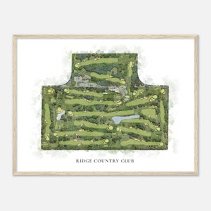 Ridge Country Club, Illinois - Klassische Aquarell Karte | Golfer Geschenk, Golf Wandkunst, Golf Poster Druck, Platz Layout