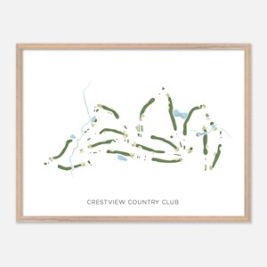 Crestview Country Club à Agawam, Massachusetts - Carte aquarelle moderne | Cadeau golfeur, oeuvre d'art murale de golf, impression d'affiche de golf, aménagement du parcours