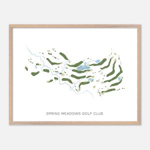 Spring Meadows Golf Club (gris), Maine - Carte aquarelle moderne | Cadeau golfeur, oeuvre d'art murale de golf, impression d'affiche de golf, aménagement du parcours