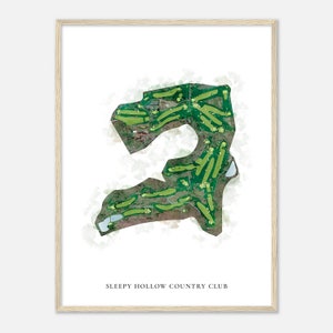 Sleepy Hollow Country Club, New York - Mappa classica dell'acquerello / Regalo per golfisti, Arte da parete per il golf, Stampa di poster di golf, Layout del campo