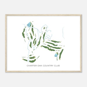 Charter Oak Country Club, Massachusetts - Mappa acquerello moderna / Regalo per golfista, Arte da parete per il golf, Stampa poster di golf, Layout del campo