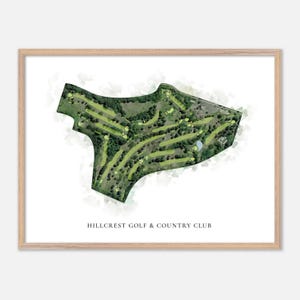 Hillcrest Golf & Country Club a Kansas City, Missouri - Mappa classica ad acquerello / Regalo per golfisti, Arte murale per golf, Stampa poster per golf