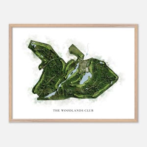 The Woodlands Club em Falmouth, Maine - Mapa clássico em aquarela | Presente para golfista, Arte de parede de golfe, Impressão de pôster de golfe, Layout de campo