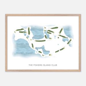 Le Fishers Island Club à Fishers Island, New York - Carte aquarelle moderne | Cadeau de golfeur, oeuvre d'art murale de golf, impression d'affiche de golf