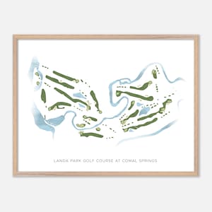 Landa Park Golf Platz bei Comal Springs in New Braunfels, Texas - Moderne Aquarell Landkarte | Golfer Geschenk, Golf Wandkunst, Golf Poster Druck