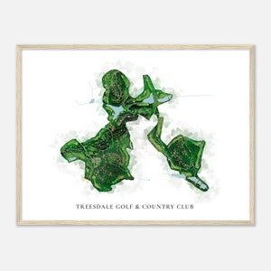 Treesdale Golf & Country Club, Pennsylvania - Klassische Aquarell Landkarte | Golfer Geschenk, Golf Wandkunst, Golf Poster Druck, Platz Layout