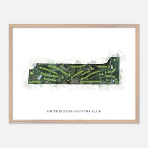 Southington Country Club a Plantsville, Connecticut - Mappa classica ad acquerello / Regalo per golfisti, Arte murale per golf, Stampa poster per golf, Layout del campo