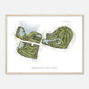Shoreline Golf Links, Californië - Klassieke aquarelkaart | Golfer cadeau, golf kunst aan de muur, golf poster print, baanindeling