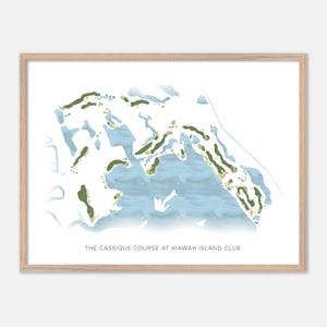 Le parcours Cassique au Kiawah Island Club à Kiawah Island, Caroline du Sud - Carte aquarelle moderne | Cadeau de golfeur, décoration murale de golf