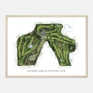 Kalispel Golf & Country Club, Washington - Klassische Aquarell Landkarte | Golfer Geschenk, Golf Wandkunst, Golf Poster Druck, Platz Layout