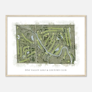 Pine Valley Golf & Country Club, Michigan - Klassieke aquarelkaart | Golfer cadeau, golf kunst aan de muur, golf poster print, baanindeling
