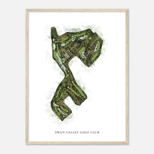 Swan Valley Golf Club, Michigan - Klassieke aquarelkaart | Golfer cadeau, golf kunst aan de muur, golf poster print, baanindeling