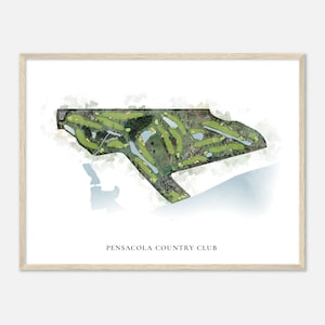 Pensacola Country Club, Florida - Klassische Aquarell-Karte | Golfer Geschenk, Golf Wandkunst, Golf Poster Druck, Platz Layout