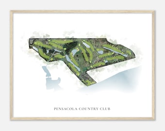 Pensacola Country Club, Florida - Classic Watercolor Map | Golfer Gift, Golf Wall Art, Golf Poster Print, Course Layout