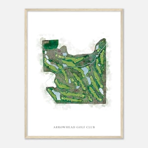 May include: A watercolor illustration of a golf course with green fairways and water hazards. The text "ARROWHEAD GOLF CLUB" is printed below the image.