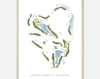 Seaside Course At Sea Island, Georgia - Modern Watercolor Map | Golfer Gift, Golf Wall Art, Golf Poster Print, Course Layout