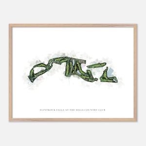 Flintrock Falls presso The Hills Country Club ad Austin, Texas - Mappa classica ad acquerello / Regalo per golfisti, Arte murale per golf, Stampa poster per golf
