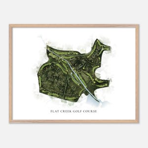 Flat Creek-golfbaan in Peachtree City, Georgia: klassieke aquarelkaart | Golfcadeau, golfmuurkunst, golfposterprint, baanindeling