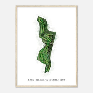 Rock Hill Golf & Country Club, New York - Carte aquarelle classique | Cadeau golfeur, oeuvre d'art murale de golf, impression d'affiche de golf, aménagement du parcours