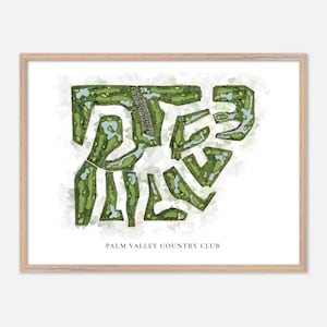 Palm Valley Country Club in Palm Desert, Kalifornien - Klassische Aquarell Landkarte | Golfer Geschenk, Golf Wandkunst, Golf Poster Druck, Platz Layout