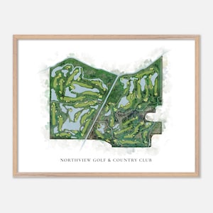 Northview Golf & Country Club a Surrey, Canada - Mappa classica ad acquerello / Regalo per golfisti, Arte murale per golf, Stampa poster per golf, Layout del campo