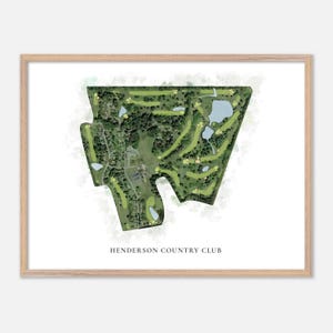 Henderson Country Club à Henderson, Kentucky - Carte aquarelle classique | Cadeau golfeur, oeuvre d'art murale de golf, impression d'affiche de golf, aménagement du parcours
