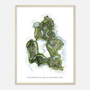 The Peninsula Golf & Country Club, Delaware - Mappa classica ad acquerello / Regalo per golfisti, Arte da parete per il golf, Stampa poster di golf, Layout del campo