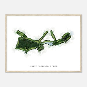 Spring Creek Golf Club, Virginie - Carte aquarelle classique | Cadeau golfeur, oeuvre d'art murale de golf, impression d'affiche de golf, aménagement du parcours